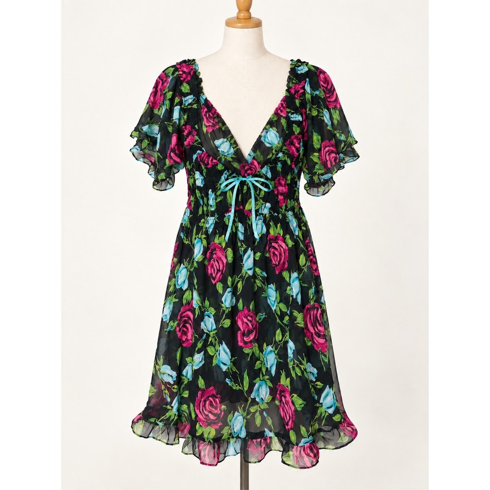 VTG Betsey Johnson Intimates Floral Mini Dress Babydoll Chemise Lingerie M
